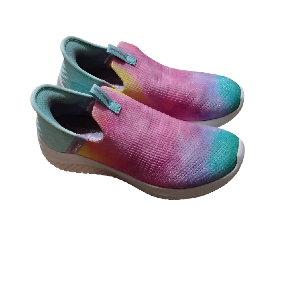 Sketchers Pink Purple Green Tie Dye Slip Ins Kids Size 3